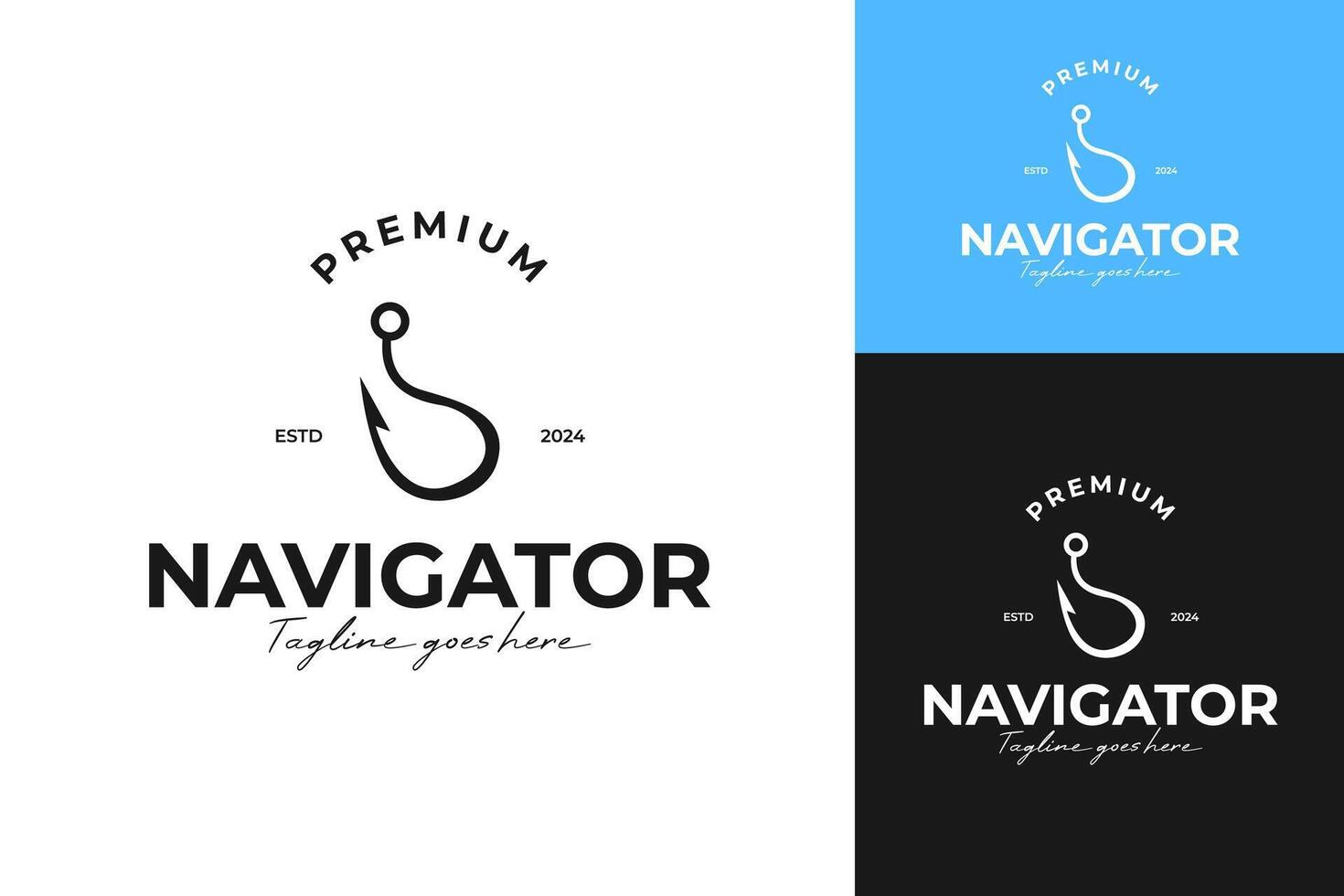 Creative navigator for fish hook logo design template illustration vector