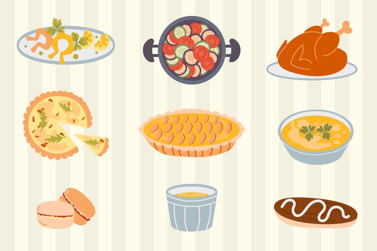 Collection hand drawn french cuisine vector