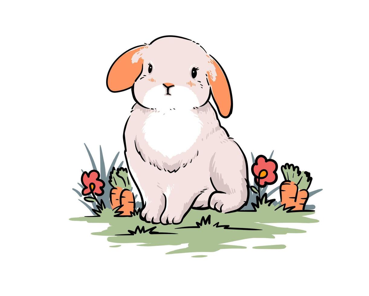Cute bunny in carrot garden vector