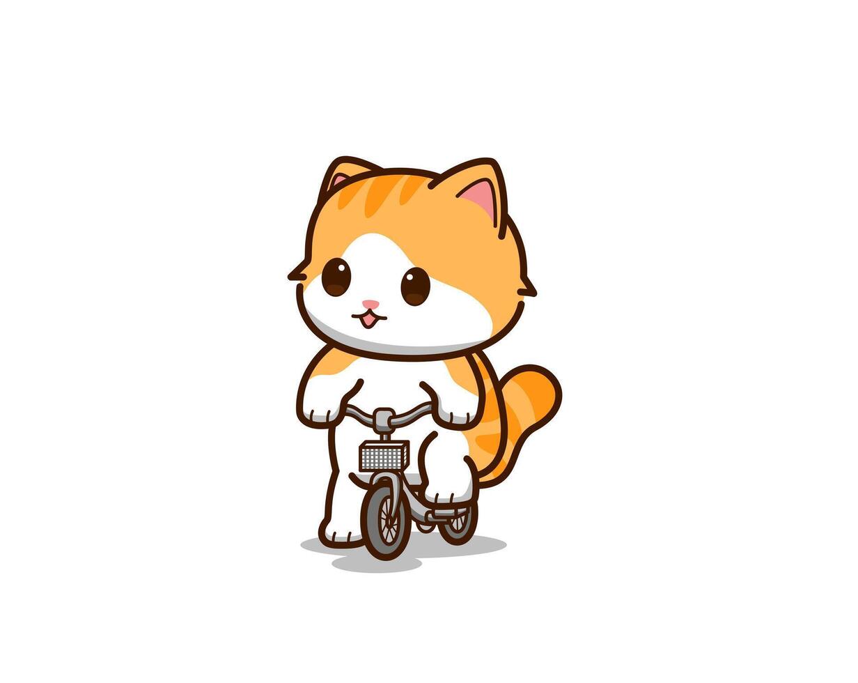 Cute cat doing bicycle cartoon vector