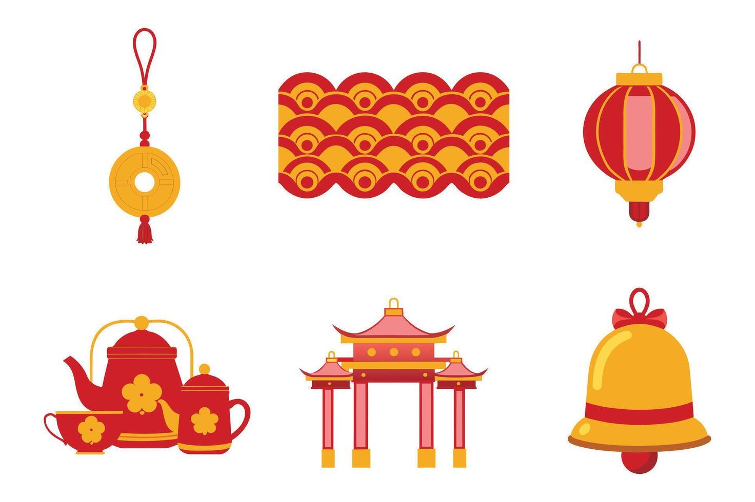 Chinese New Year Icon Set Traditional Symbols and Festive Decorations in Red and Gold vector