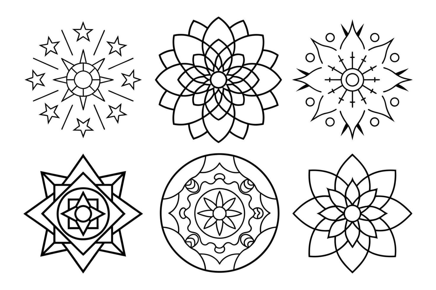 Set of Creative Mandala Patterns with Geometric and Star Elements vector