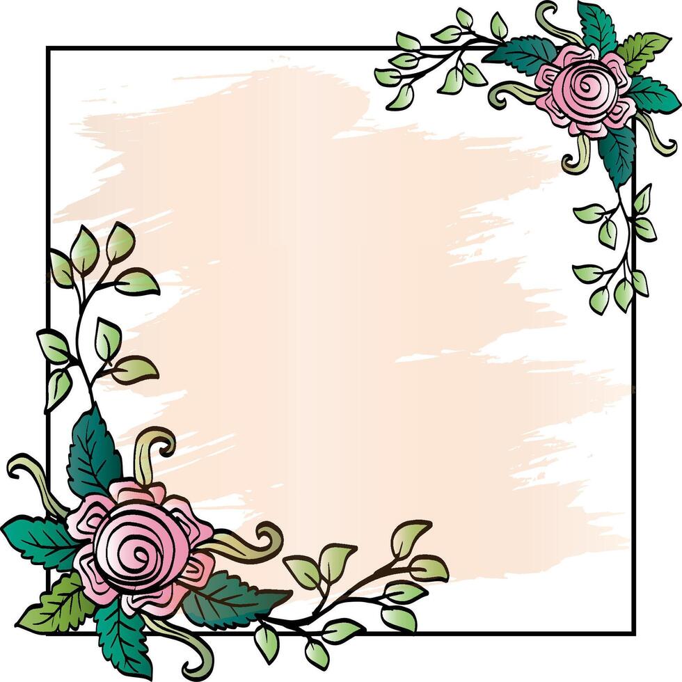 Pink rose flower frame illustration vector