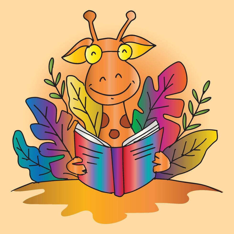 Illustration of cute giraffe reading a book. vector