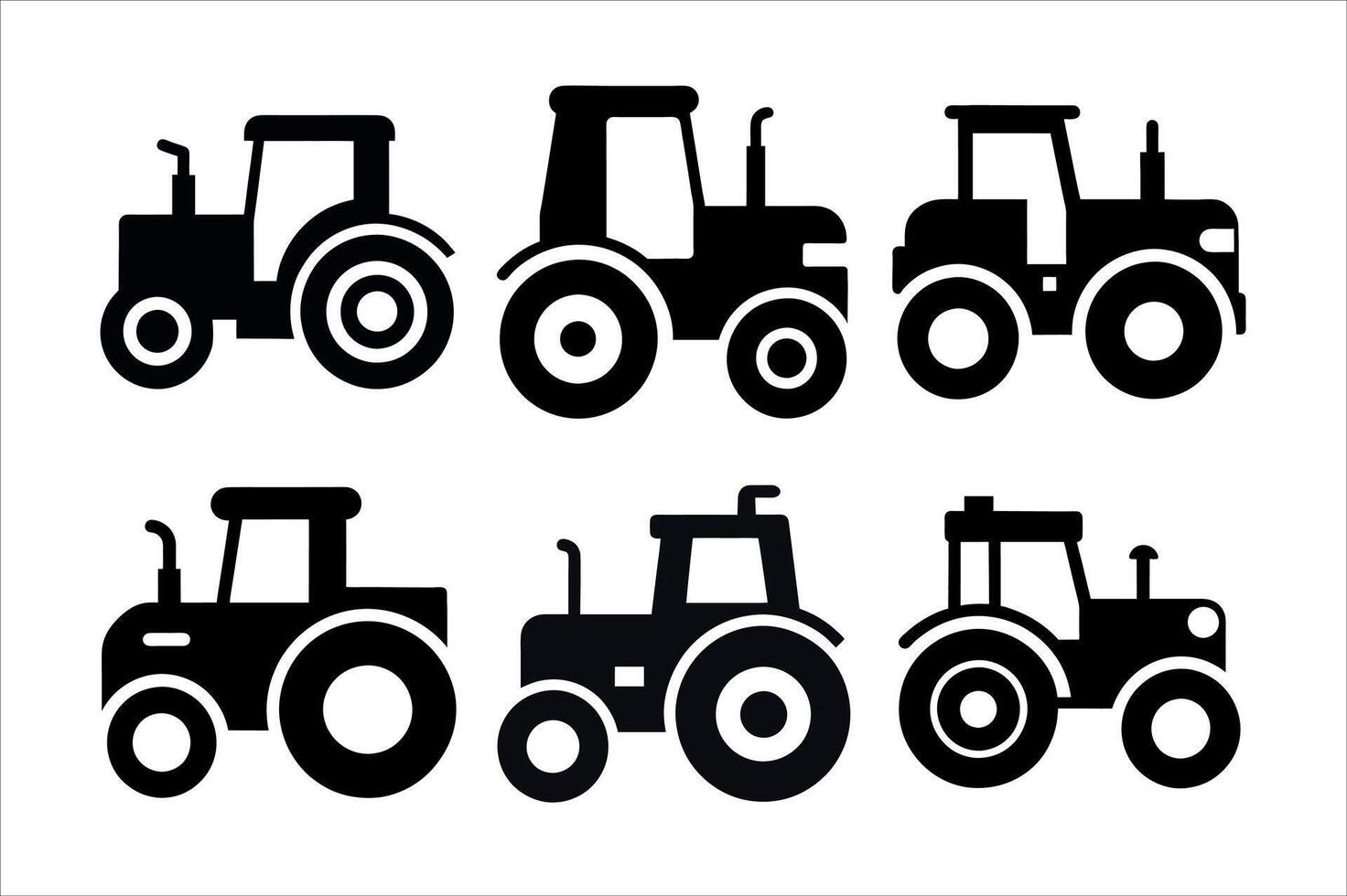 Simple Black and White Tractor Icons Set vector