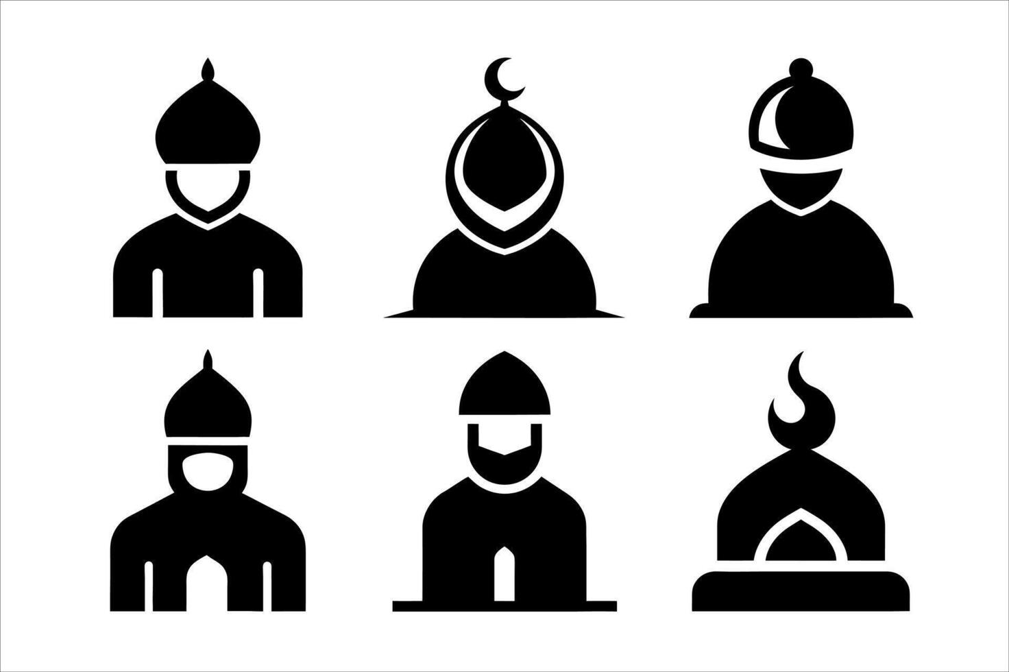 Simple Black and White Icons of Mosques and People vector
