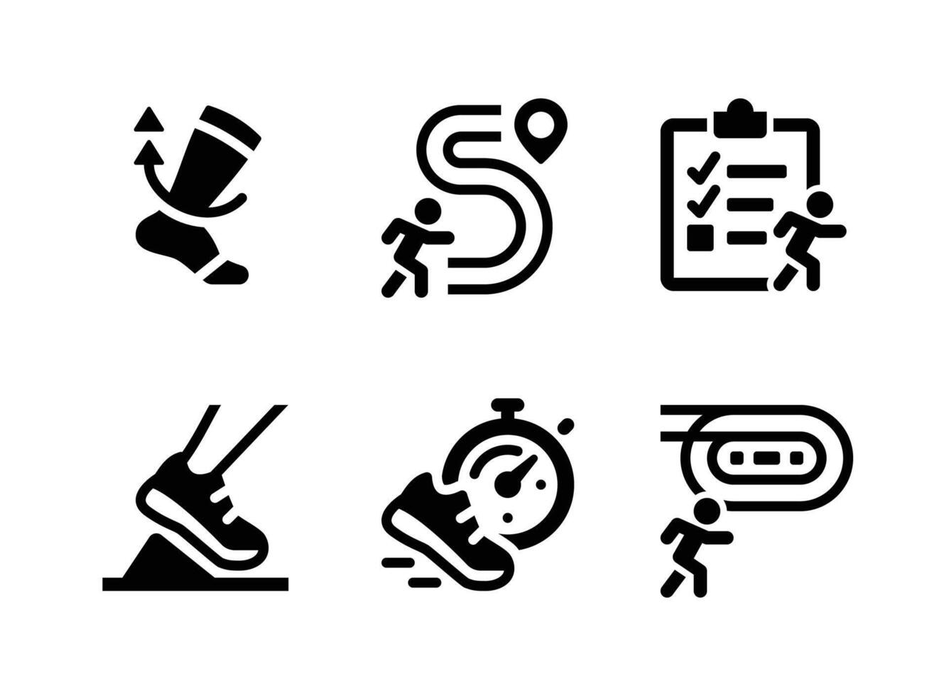 Compression Sock, Running Destination, Schedule Solid Icons vector