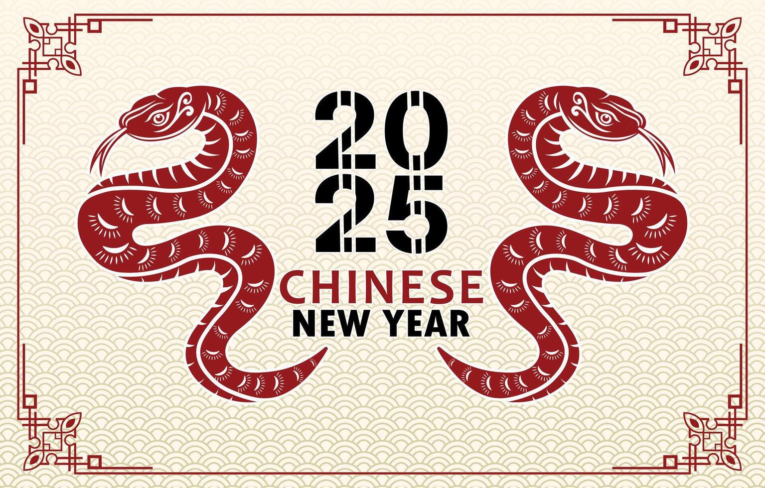 2025 Chinese New Year Snake Illustration with Traditional Design Elements vector