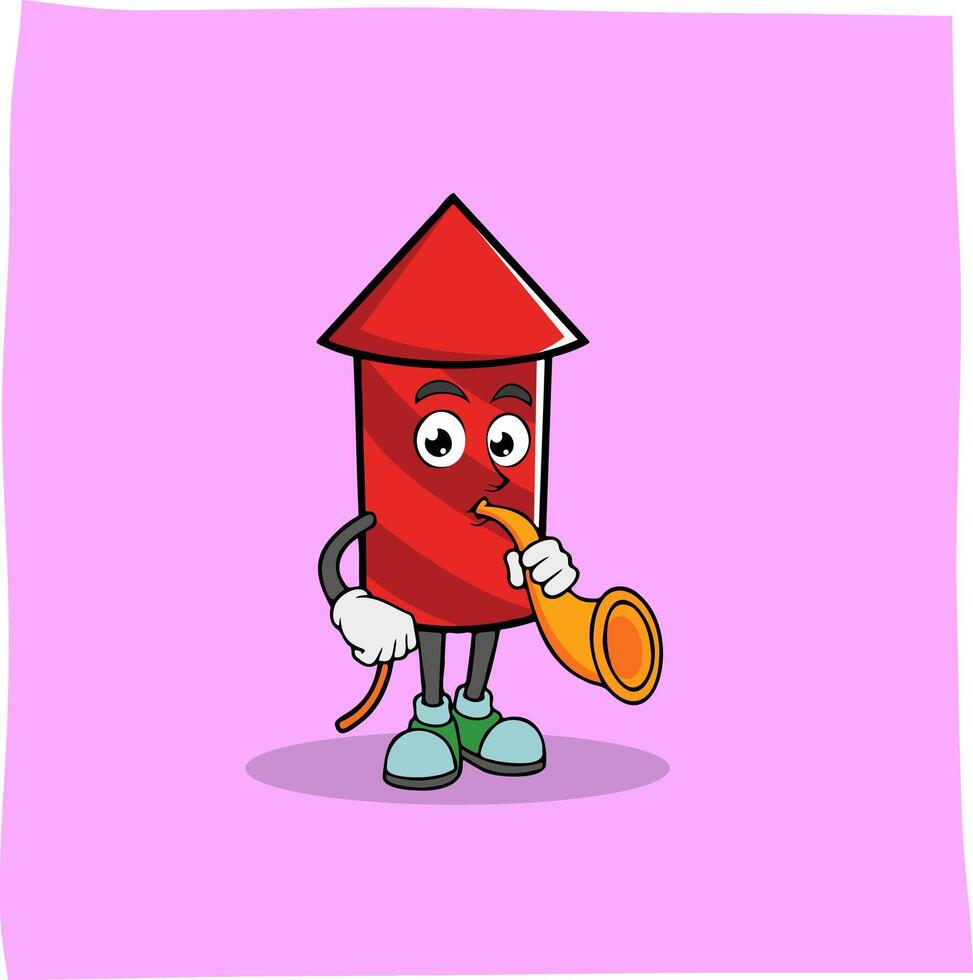 cartoon rocket firework blowing a trumpet, suitable for related content or mascot vector