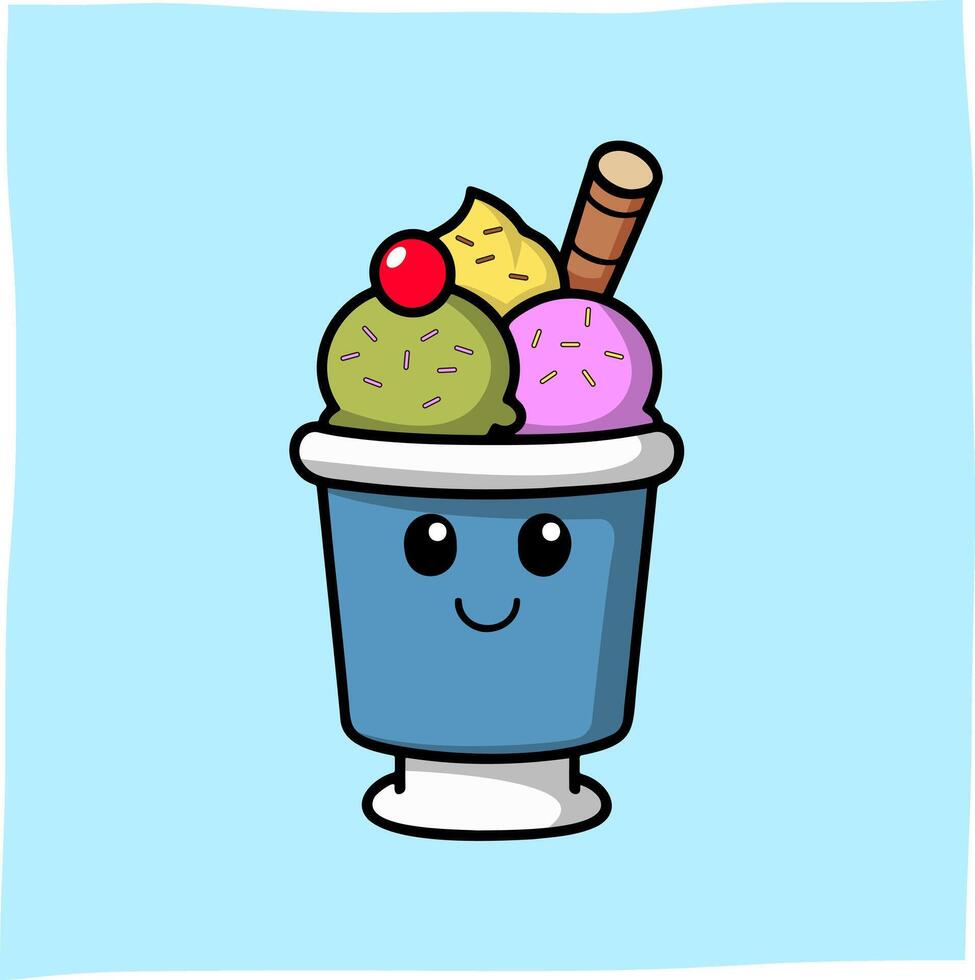 cartoon illustration of delicious mixed flavor ice cream cup, suitable for related content or mascot vector
