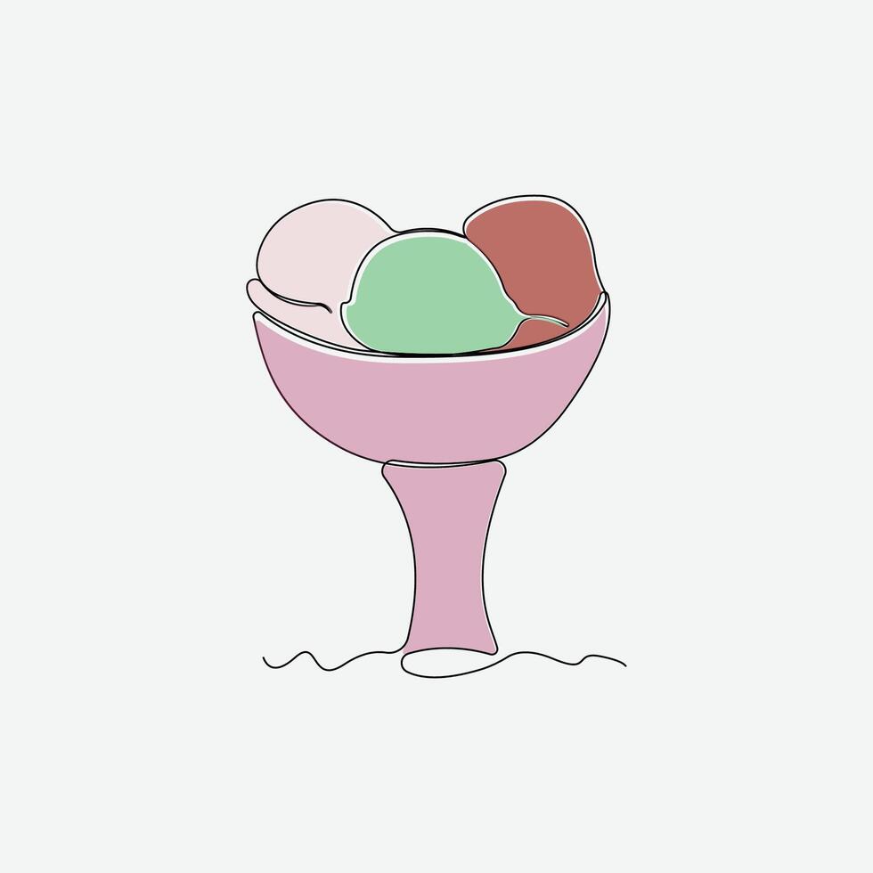 Simple ice cream bowl line art. Ice cream line icon vector