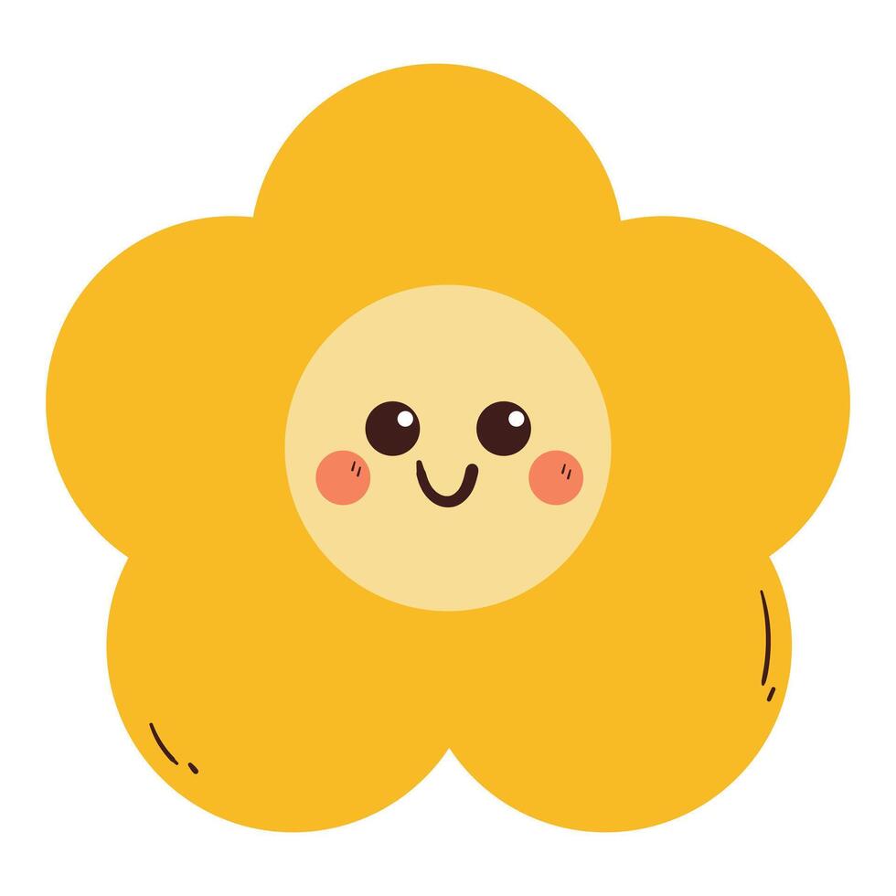 hand drawing cartoon yellow flower. cute flower character drawing, doodle for sticker or icon vector