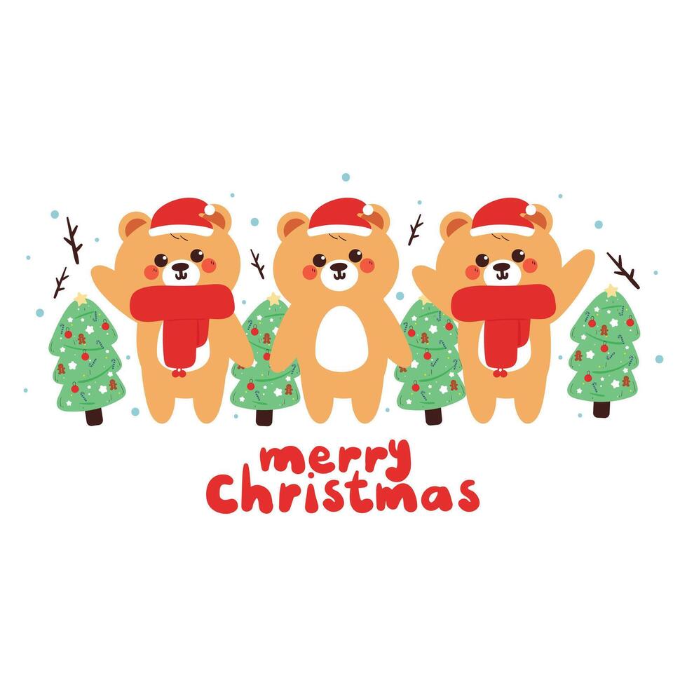 hand drawing cartoon bear for christmas card and wallpaper. cute drawing with christmas element and ornament for wallpaper, background vector