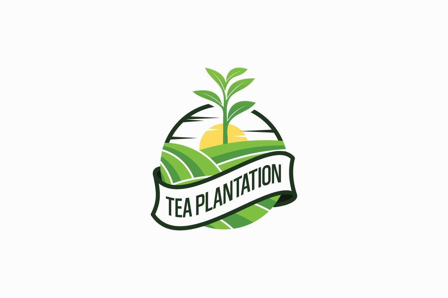 Fresh growing tea plant logo design illustration, natural green tea plantation logo template vector