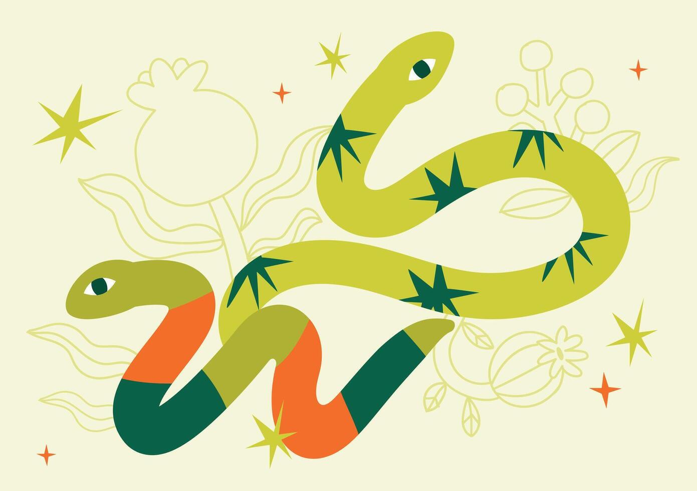 Vibrant Snake Illustration for Year Celebration Cards with Vibrant Patterns vector