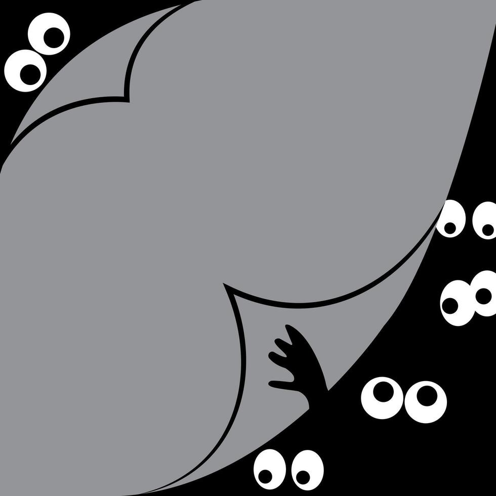 Curled paper corner. eyes face in the dark behind the wall. Cute cartoon funny character. Black silhouette sticker. vector