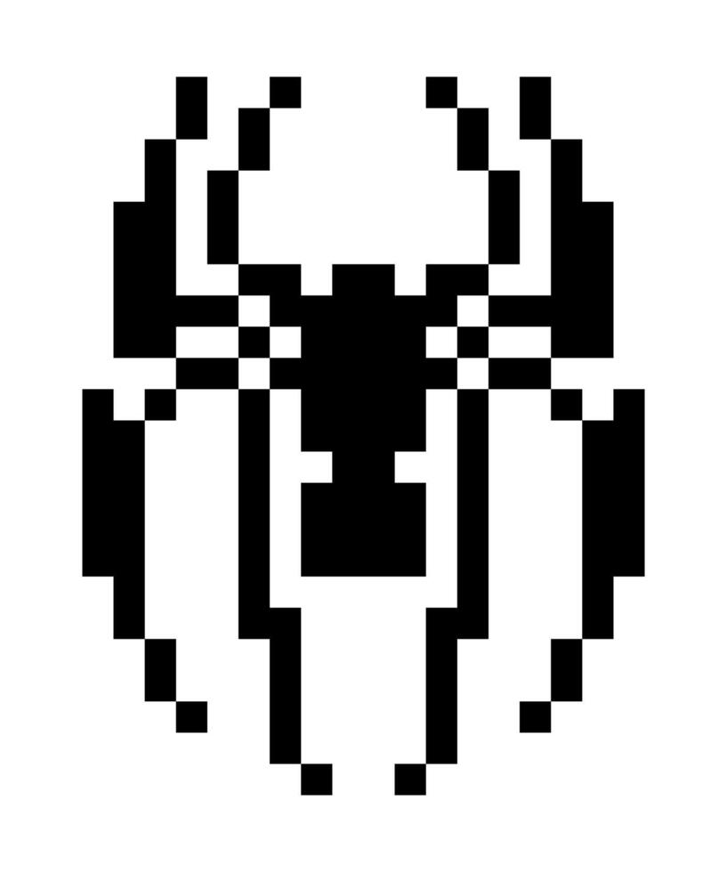 Black spider pixel art. Halloween character icon. retro style. vector