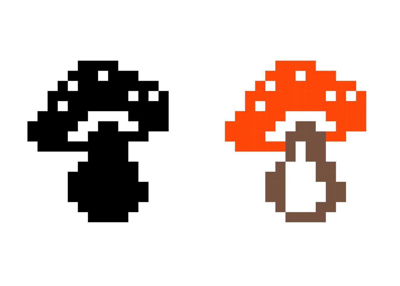 cute mushroom pixel art icon. black and orange mushroom. hand drawn fun cartoon. vector