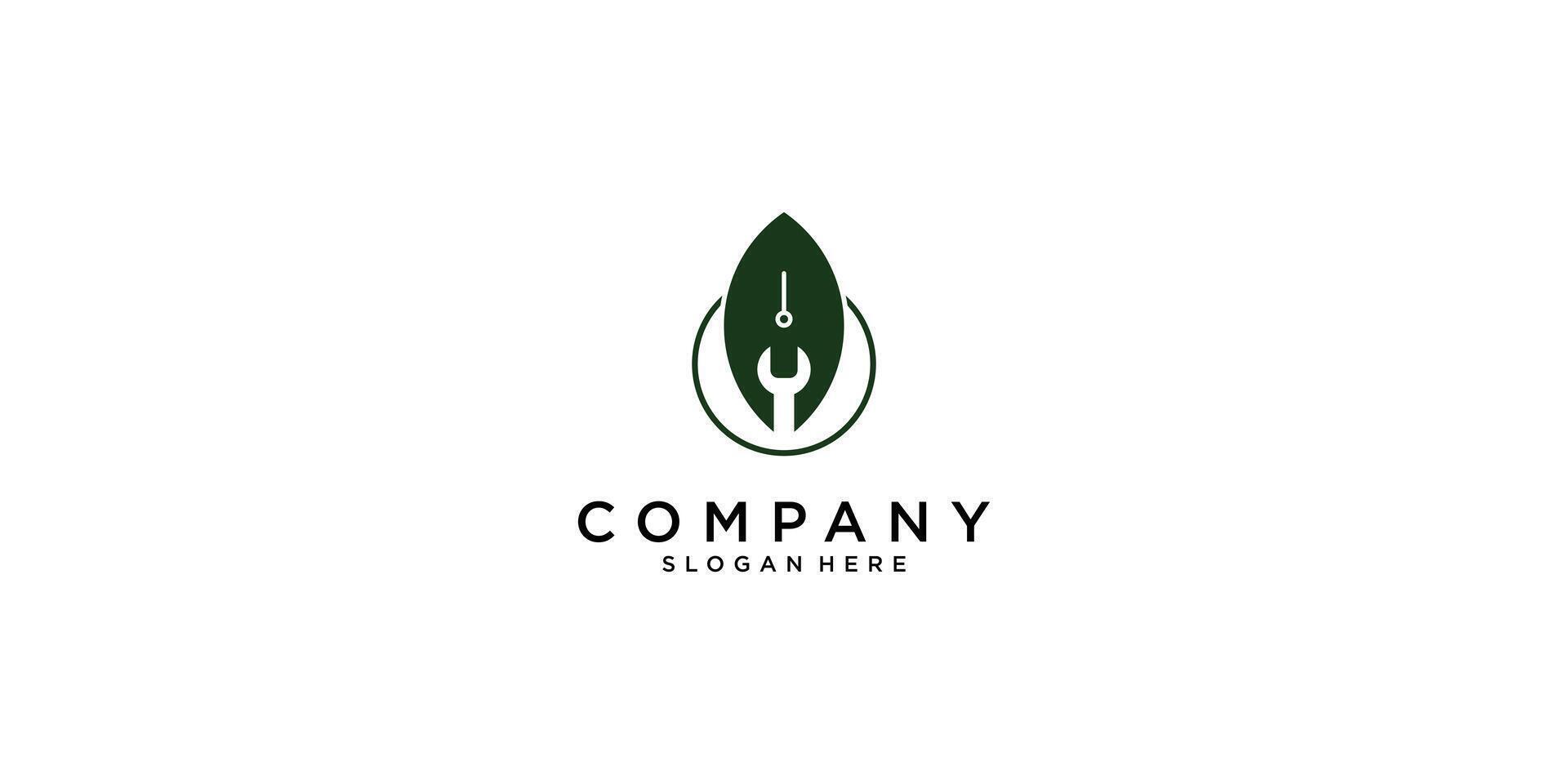 Combine leaf and wrench logo design with modern concept premium vector