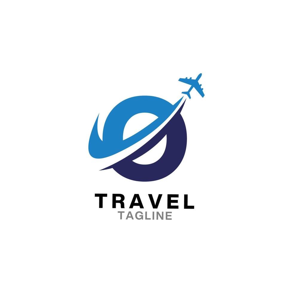 Abstract letter O with plane and airline logo design. Suitable for travel label, tourism, journey posters, flight company advertising, airways identity, and tech transportation vector