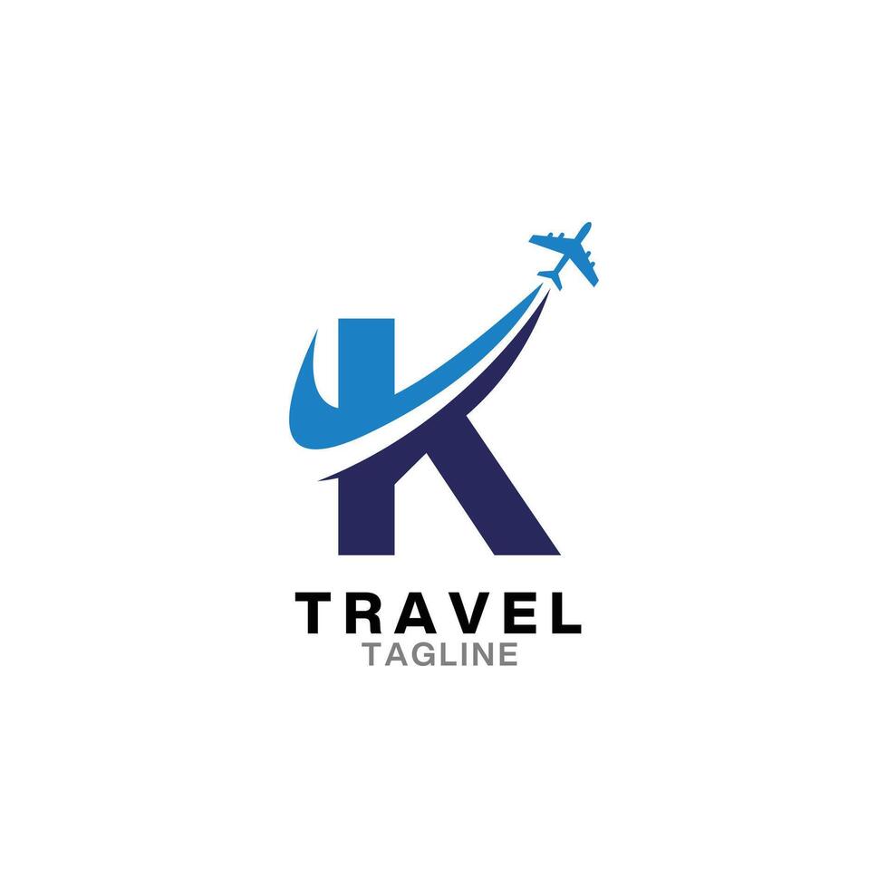 Initial letter K logo design template with Air travel graphic design. vector