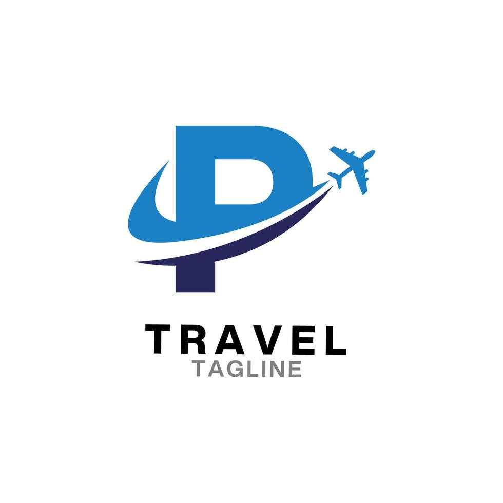 Abstract letter P with plane and airline logo design. Suitable for travel label, tourism, journey posters, flight company advertising, airways identity vector