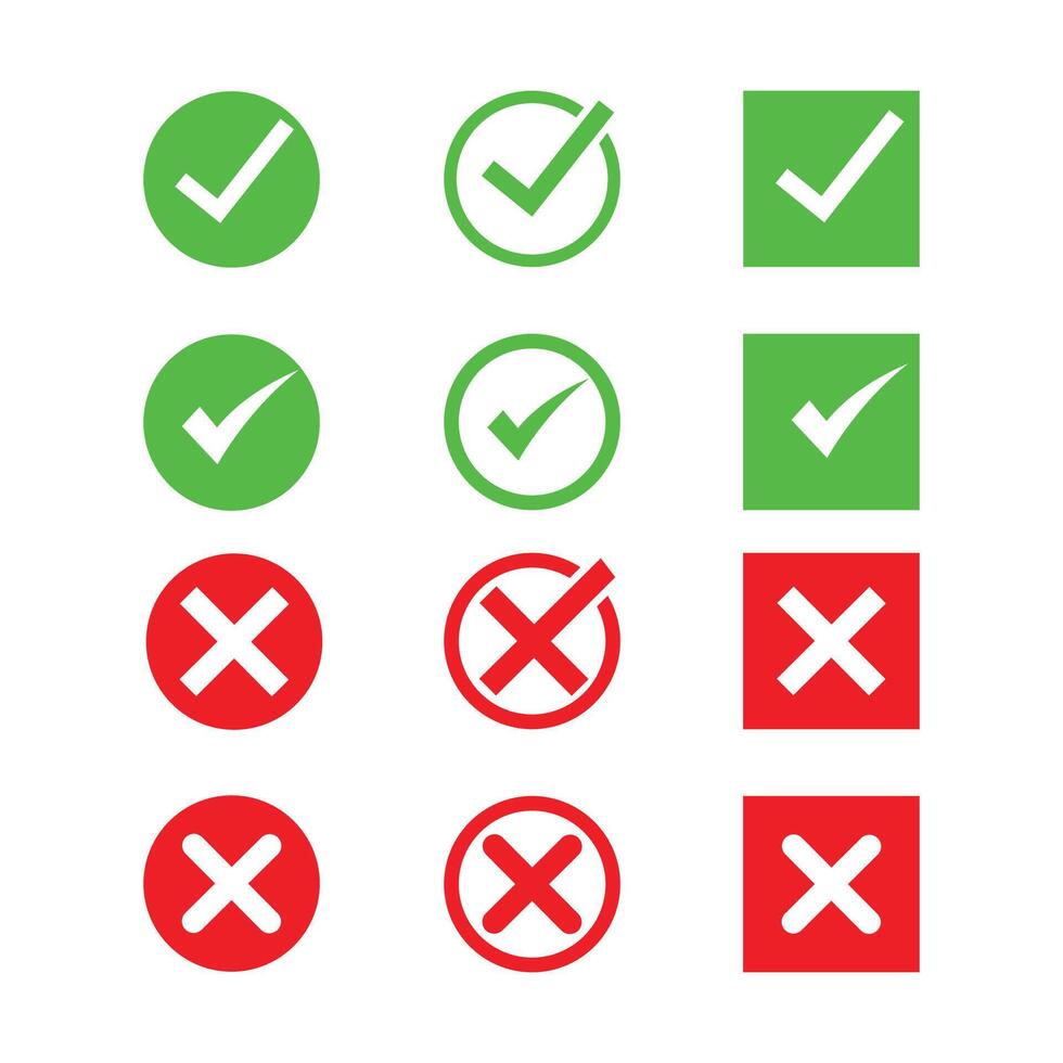 Checkmark icon and wrong icon set.yes or no checkmark icons vector