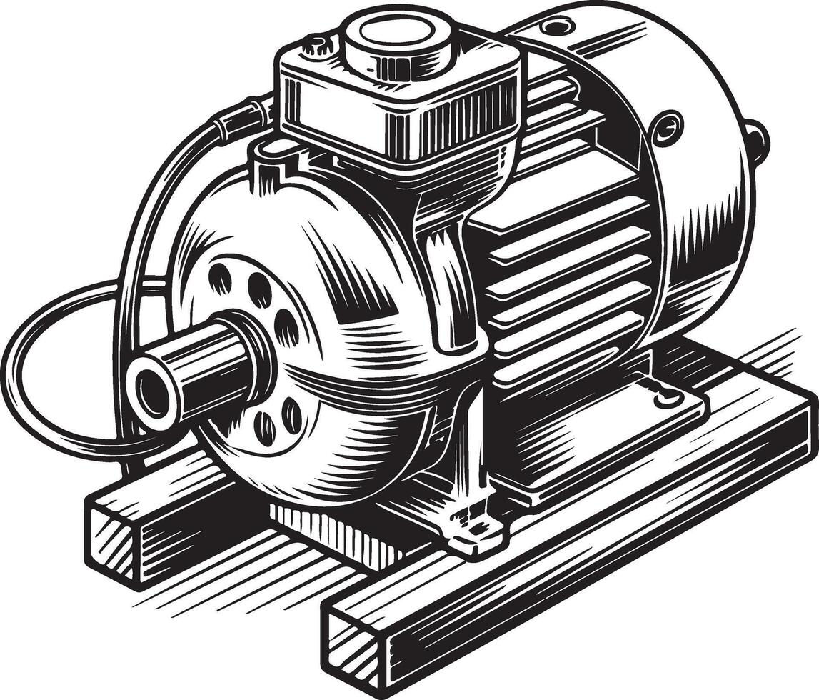 water pump motor line art vector
