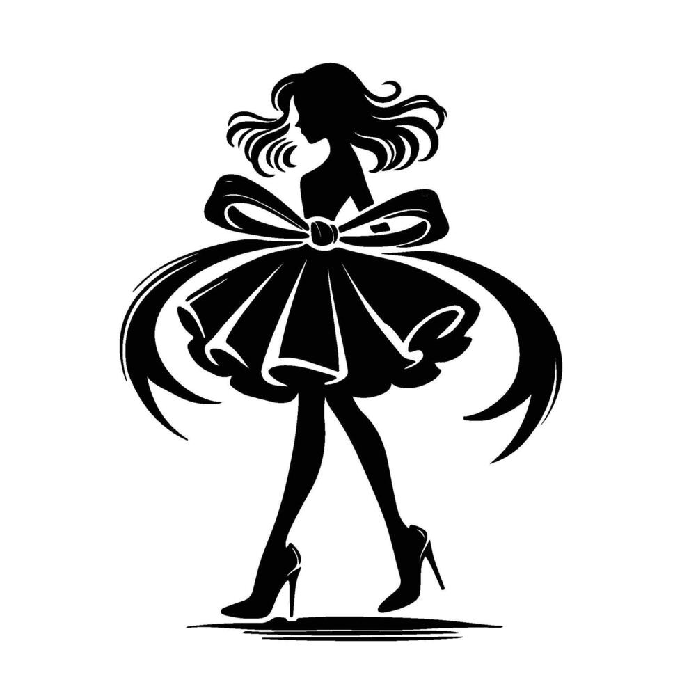 Silhouette of a girl wearing a dress and heels vector