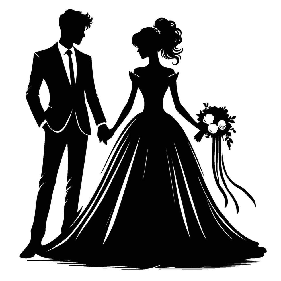 Silhouette of a Bride and Groom vector