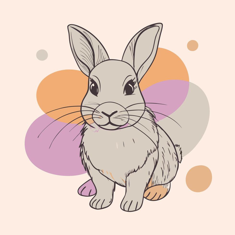 A rabbit with a purple background and orange circles vector