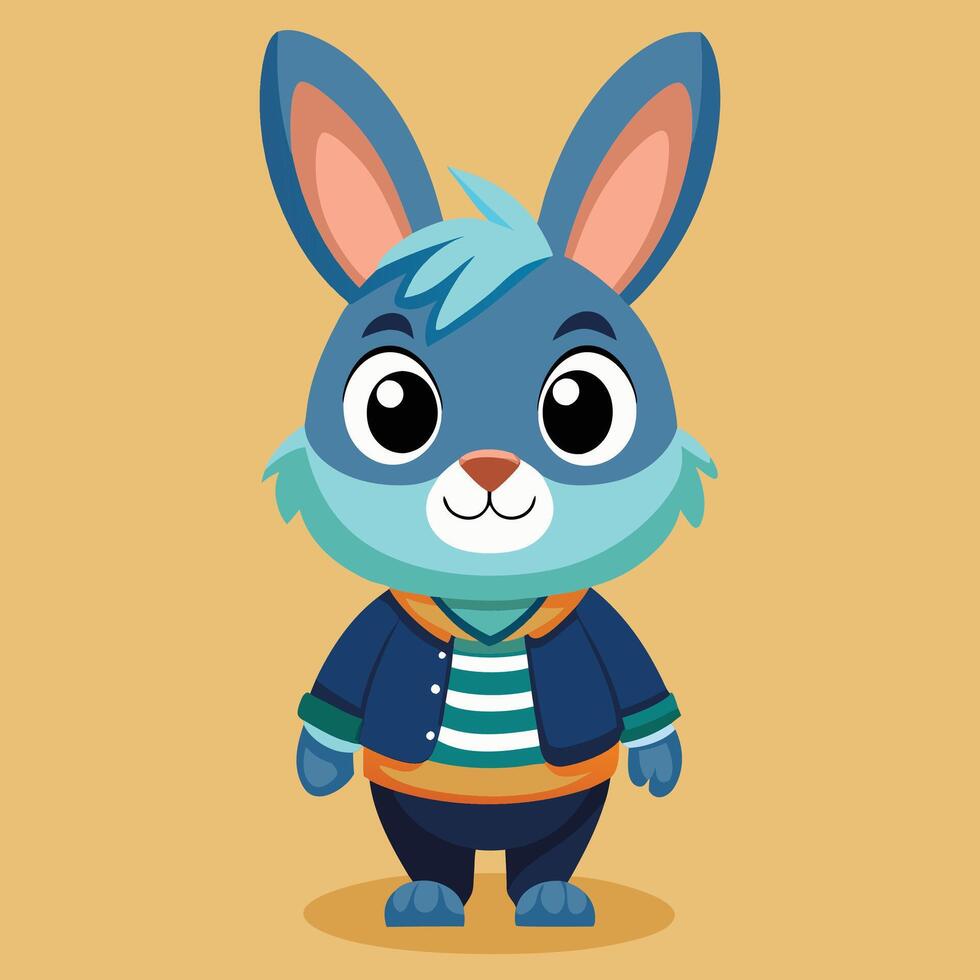 Cartoon rabbit in blue jacket and striped shirt vector
