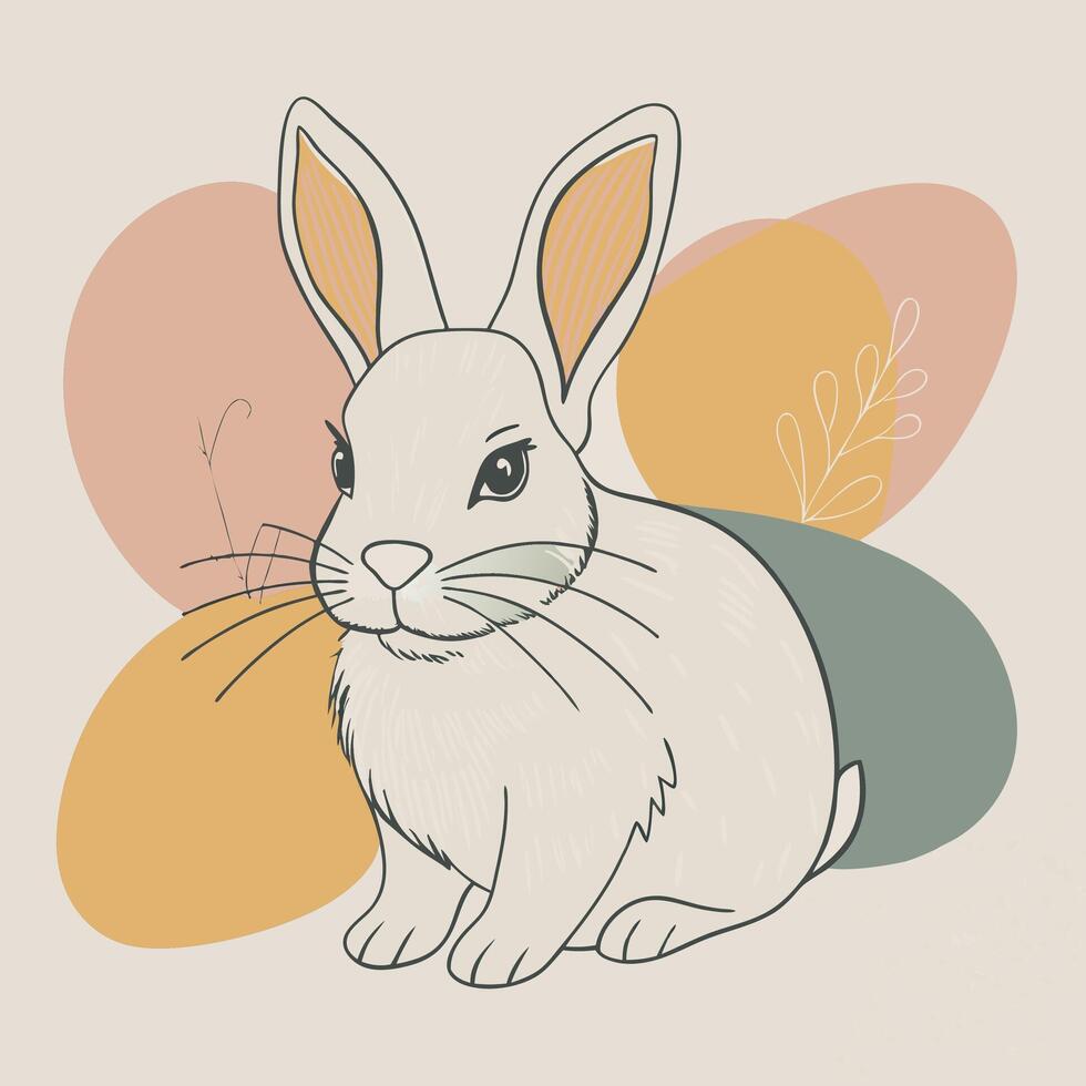 A cartoon rabbit sitting on a beige background vector