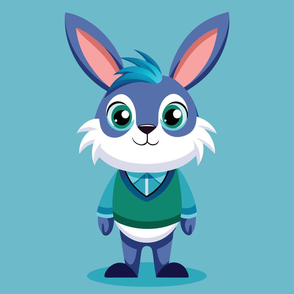 A cartoon rabbit in a blue sweater and green vest vector