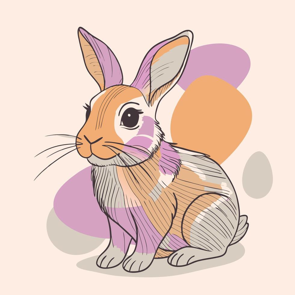 A cartoon rabbit with a purple and orange background vector