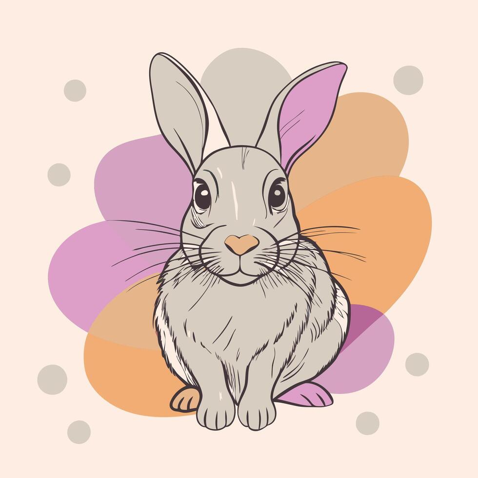 A rabbit with pink ears and purple spots on a pink background vector