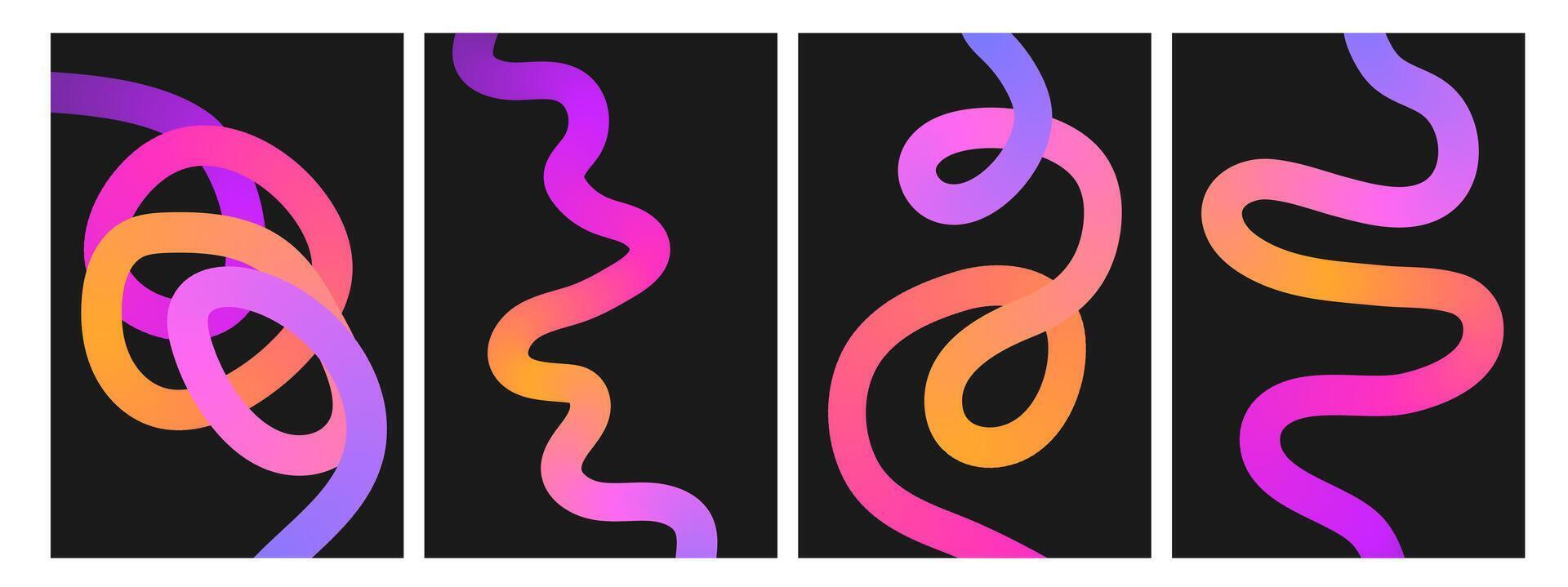 Set of flier with Colorful Wavy Swirl Ribbons. Background with gradient curve line. Vertical poster with wavy stroke vector