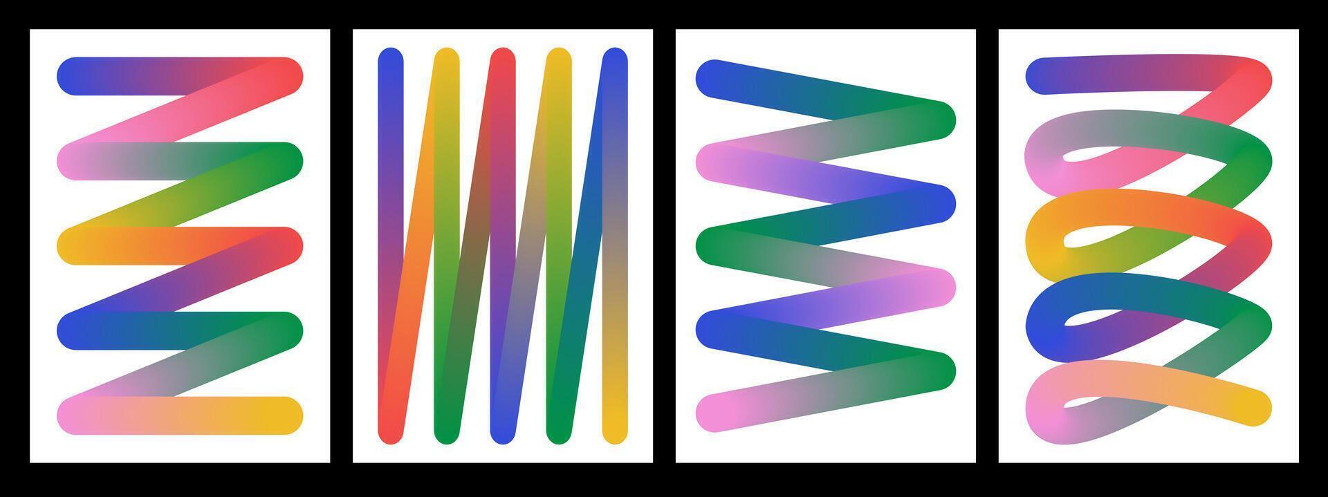 Set of gradient neon line on white background. Curve abstract stroke. Set of flier with Colorful Wavy Swirl Ribbons. vector