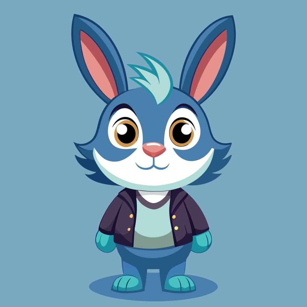 Cartoon rabbit character with blue eyes and a blue jacket vector