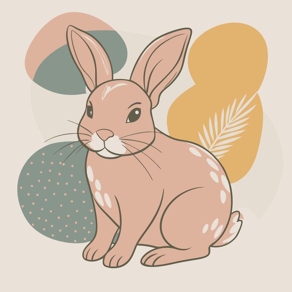 illustration of cute rabbit with leaves and flowers vector