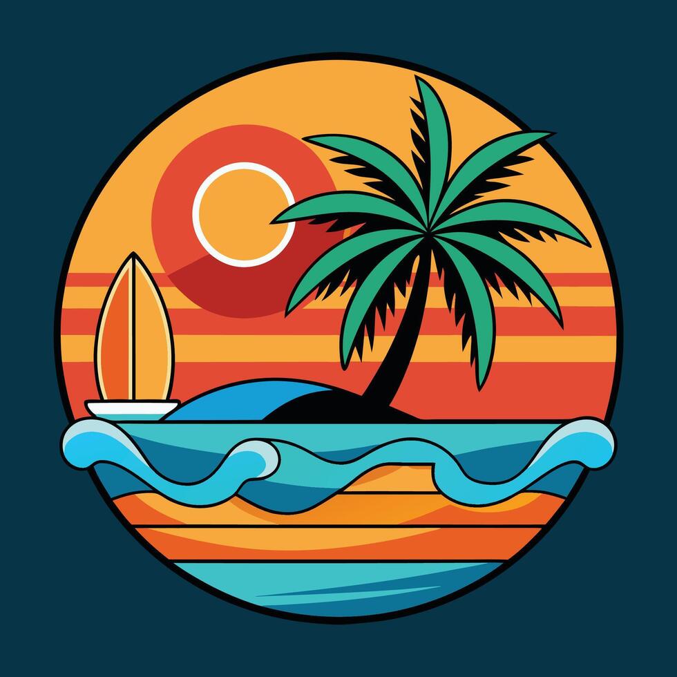 A palm tree and a sailboat on an island vector