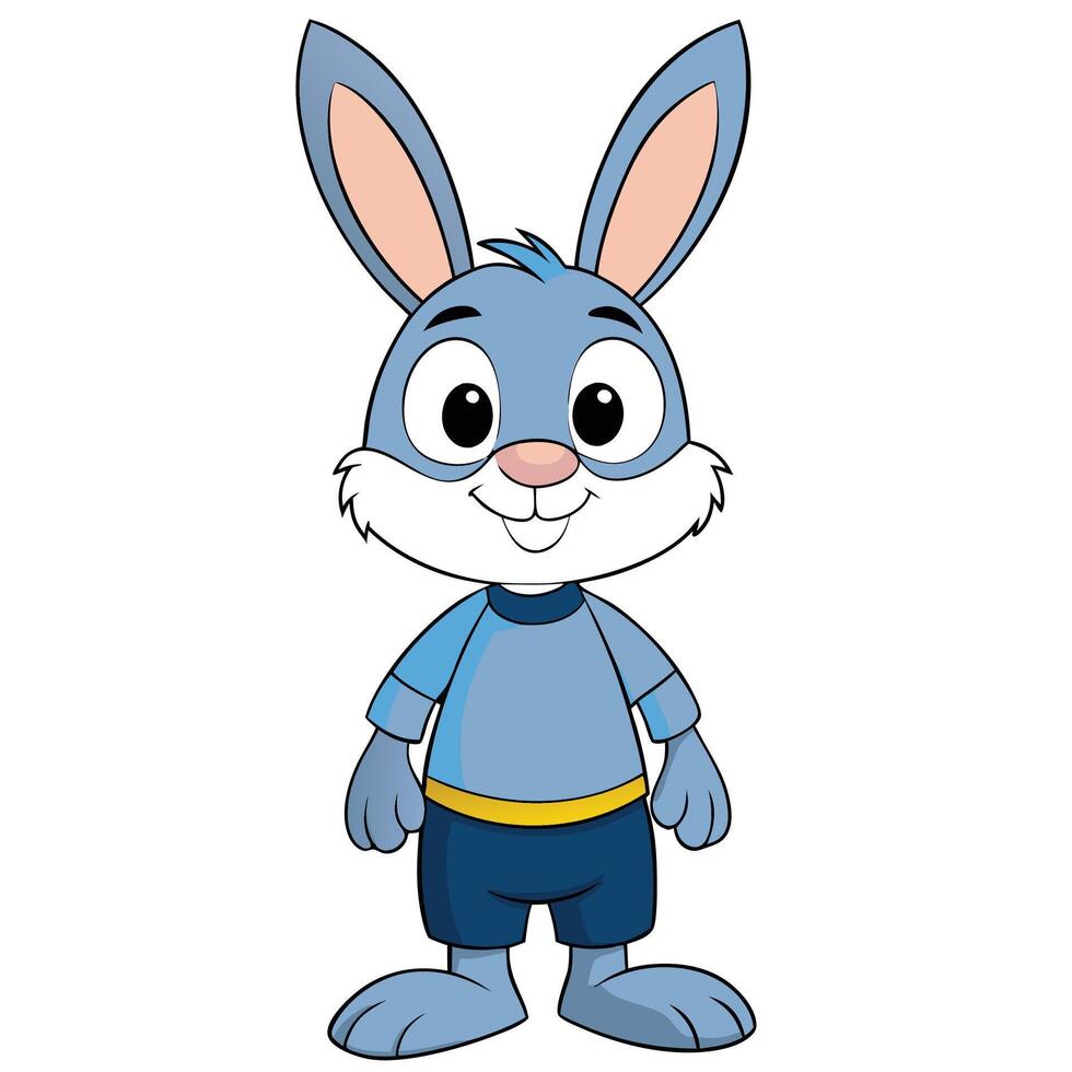Cartoon rabbit in blue shirt and shorts vector