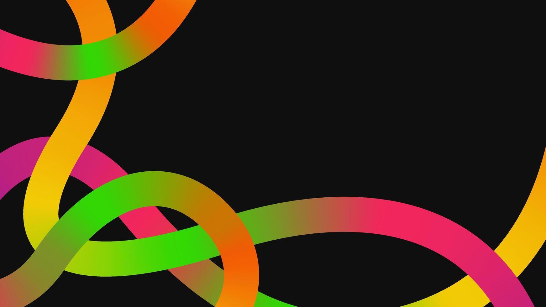 Abstract colorful lines on black background. Gradient modern fluid waves, flowing spiral strokes for minimal design vector