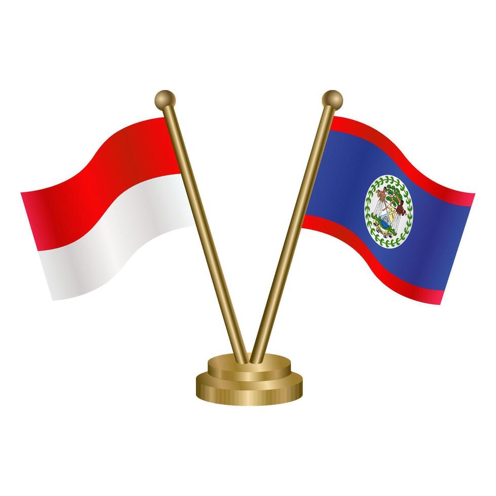 Indonesia and Belize table flag. Illustration vector