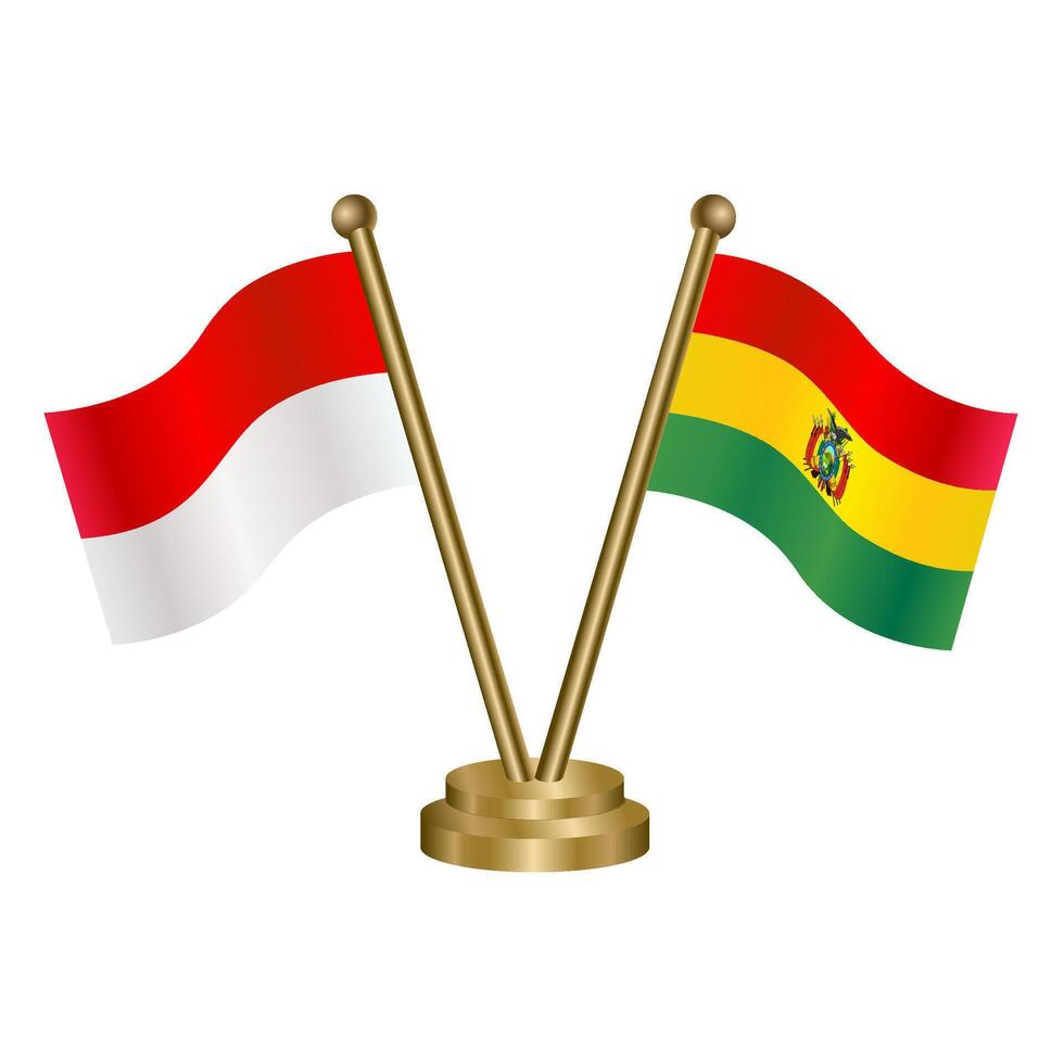 Indonesia and Bolivia table flag. Illustration vector