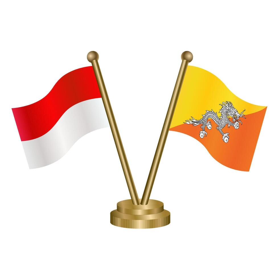 Indonesia and Bhutan table flag. Illustration vector