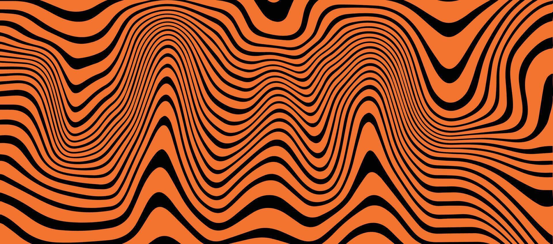 Wave-like Psychedelic Seamless Pattern. Trippy Swirl Retro Texture. Groovy Vibe Backgrounds with Lines vector