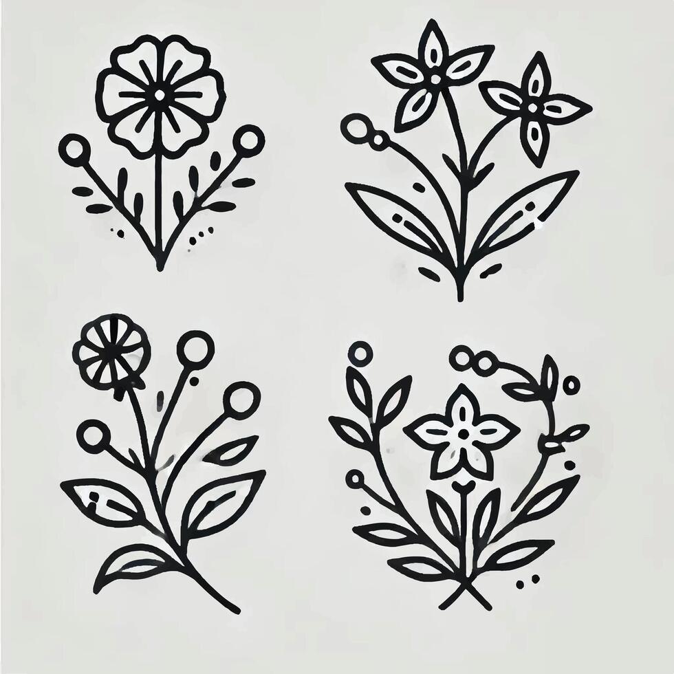 simple single floral outline minimal on a white background vector