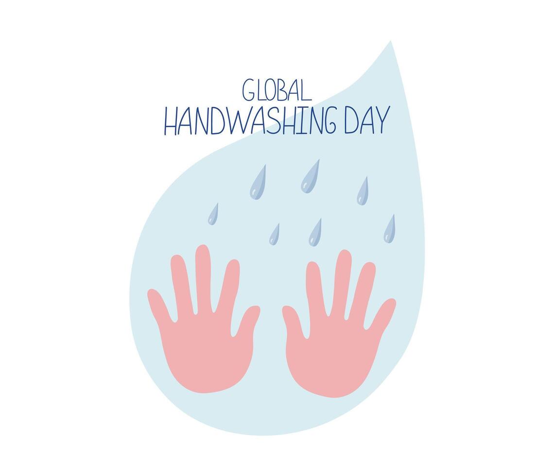 World handwashing day. Man's hands. Human hands, tap water, pouring water. Washing hands. Calligraphy text. Written by hand. vector