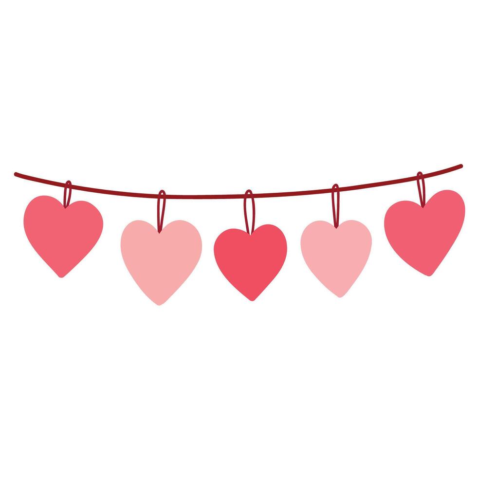 Beautiful love background with heart shaped hanging on a string. Cute design for fabric, wrapping gift, wallpaper for Valentine's Day. EPS 10 vector